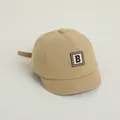 Adjustable khaki cotton toddler baseball cap with letter B patch and short brim - Adjustable Infant Size / Khaki with Letter B Patch