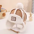 Winter Kinder Fliegermütze in Braun mit weißem Kunstfellfutter und Bommel-Detail - Kaffeebraun
