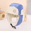 Gorro de aviador para niños en azul grisáceo con bordado de cara sonriente y felpa - 3-8 Años / Azul