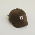 Toddler cotton baseball cap in dark brown with a white B letter patch embroidery - Adjustable Infant Size / Army Green with Letter B Patch