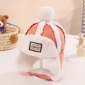 Winter-Uschanka für Kinder in Rosa-Orange mit weißem Kunstfell und Buchstaben-Patch - Orange Khaki