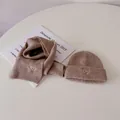 Ensemble bonnet et écharpe tricotés marron camel avec broderie cœur blanc enfant - Ensemble Kaki Clair