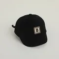 Toddler black baseball cap with square B letter patch and short brim cotton fabric - Adjustable Infant Size / Black with Letter B Patch