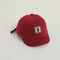 Classic burgundy cotton baseball cap with square B letter patch and short brim - Adjustable Infant Size / Wine Red with Letter B Patch