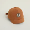 Kids vintage baseball cap in caramel brown cotton with short brim and letter B patch - Adjustable Infant Size / Coffee with Letter B Patch