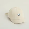 Cute off-white baby baseball cap with bear patch and adjustable back strap - Adjustable Infant Size / Beige with Bear Patch