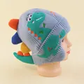 Blue knitted baby winter hat with cartoon dinosaur pattern and 3D fin details - 48-52cm / Sky Blue