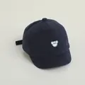 Navy blue baby baseball cap with white bear patch and Hello text on pure background - Adjustable Infant Size / Navy Blue with Bear Patch