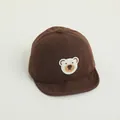 Toddler corduroy baseball cap in dark brown featuring a cute white bear embroidery - Bear Coffee Color