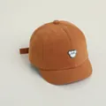 Caramel baby baseball cap with bear patch and Hello text, cute short brim style - Adjustable Infant Size / Coffee with Bear Patch