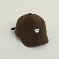 Toddler cotton baseball cap in dark brown with Hello bear patch and short brim - Adjustable Infant Size / Army Green with Bear Patch