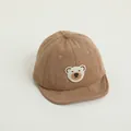Dark khaki corduroy baby baseball cap with white teddy bear patch and soft brim - Bear Khaki