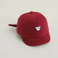 Kids baseball cap in wine red featuring a blue Hello bear patch and short brim - Adjustable Infant Size / Wine Red with Bear Patch
