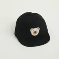Toddler black corduroy baseball cap featuring a cute white bear embroidery detail - Black Bear