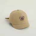 Infant khaki soft brim baseball cap featuring a cute brown bear embroidery patch - Adjustable Infant Size / Khaki with Embroidered Bear