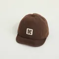 Brown corduroy baseball cap for babies with a cream square K embroidery patch - Coffee Letter K