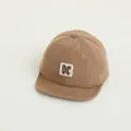 Brown corduroy baseball cap for toddlers featuring a beige square K letter embroidery - K Letter Khaki