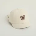 Beige baby baseball cap with bear embroidery and soft brim for toddlers - Adjustable Infant Size / Beige with Embroidered Bear