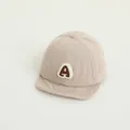 Beige baby corduroy baseball cap with brown letter A embroidery and soft brim - A Letter Beige