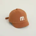 Caramel brown baby baseball cap with white letter m embroidery on soft cotton twill - Adjustable Infant Size / Coffee with Embroidered M
