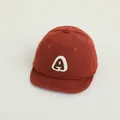 Toddler corduroy baseball cap in brick red with soft brim and letter A embroidery - Burgundy Letter A