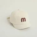 Toddler beige canvas baseball cap with brown letter M embroidery and adjustable strap - Adjustable Infant Size / Beige with Embroidered M