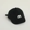 Adjustable black cotton toddler baseball cap with white embroidered letter m detail - Adjustable Infant Size / Black with Embroidered M