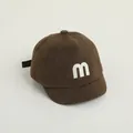Kids vintage brown soft brim baseball cap with white embroidered letter M detail - Adjustable Infant Size / Army Green with Embroidered M