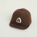 Brown corduroy baseball cap with letter A embroidery for toddlers aged one to four - Coffee Letter A