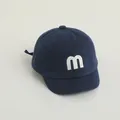 Dark blue baby baseball cap with white M embroidery and adjustable strap - Adjustable Infant Size / Navy Blue with Embroidered M