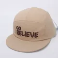 Detail of khaki five-panel cap featuring GO BELIEVE embroidery and canvas texture - Kids 3-10 Years 48-54CM / Khaki