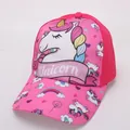 Pink children baseball cap with unicorn pattern and rainbow print for girls - Pink Unicorn