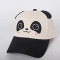 Close-up of cute panda face embroidery on a cotton baseball cap for kids and toddlers - Adjustable Kids Size / Black