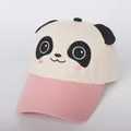 Detail of pink and white panda baseball cap with cute 3D ears and cartoon face for kids - Adjustable Kids Size / Pink