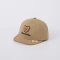 Detail of khaki cotton baby baseball cap featuring brown bear embroidery and soft brim - Baby One To Four Years / Khaki