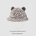 Cappello da sole per neonati leopardato con orecchie 3D e motivi sorridenti - Stampa Leopardata Grigio (TJZY166)