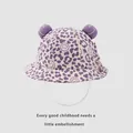 Cappello a secchiello neonato viola con stampa leopardata e orecchie carine - Stampa Leopardata Viola (TJZY166)