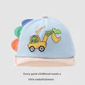 Blue and beige baby baseball cap with cute dinosaur excavator embroidery and soft brim - 45-48cm / Sky Blue Excavator Dinosaur