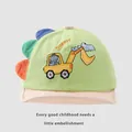 Cute kids dinosaur excavator baseball cap in light green and cream color block design - 45-48cm / Fluorescent Green Excavator Dinosaur