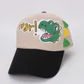 Beige and black kids baseball cap featuring green cartoon dinosaur and roar print - Kids 3-8 Years 48-53CM / Beige Floral Lace Style