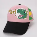 Gorra de béisbol infantil rosa y negra con dinosaurio de dibujos y estampado roar - Niños 3-8 Años 48-53CM / Estilo 2 Rosa