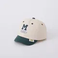 Kids beige baseball cap with dark green brim and M letter towel embroidery - 48-52cm / M Alphabet Beige