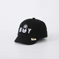 Black cotton baseball cap for kids with white BOY embroidery and short brim - 48-52cm / Bear BOY Black