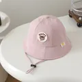 Pink cotton baby bucket hat with cute happy bear embroidery and adjustable chin strap - Kids(50-52cm) / Pink