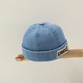 Blaue Denim Docker Mütze für Kinder mit aufgesticktem ANGELS Patch Dekor - Stil 1 Mittleres Denim (ANGELS)