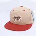 Kids color-block flat brim baseball cap in beige and red with NICE Prance embroidery - Children's Size (Adjustable) / Burgundy