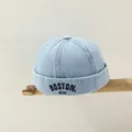 Light blue denim skull cap for kids with black BOSTON 1630 embroidery detail - BOSTON Light Blue (BOSTON 1630)