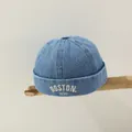 Blue denim miki hat for kids with Boston 1630 embroidery and rolled brim style - BOSTON Medium Blue (BOSTON 1630)