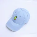 Light blue denim baby baseball cap with a cute green cartoon patch and short brim - Gnome Dwarf Style (Style 3 Light Blue Denim)