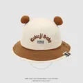 Cappello da sole per neonati in cotone bicolore con orecchie e ricamo Kukuji beige e marrone - 48-50cm / caffè